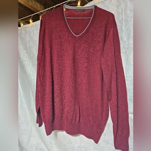 J HILBURN maroon‎ and grey trim vneck sweater wool & cashmere, men's xxlt